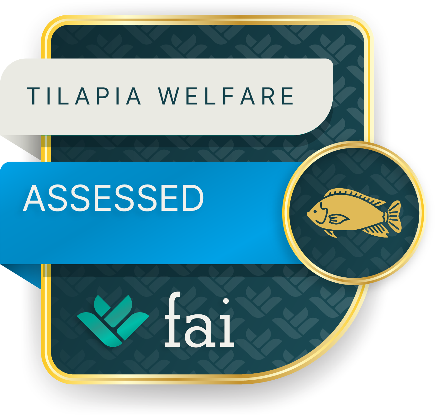 Tilapia Welfare Assessed Badge for companies that conduct weekly shrimp welfare indicators assessment on 10% of tanks - not a certification - Tilapia Hub.